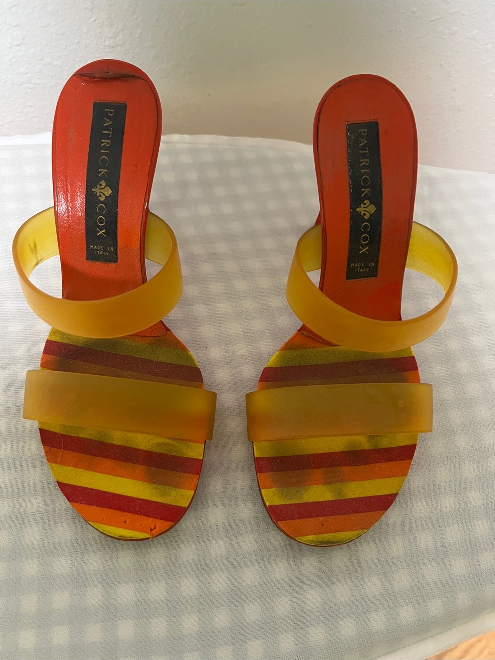 Patrick Cox Yellow and Orange Striped Slide sandals size 38.5
